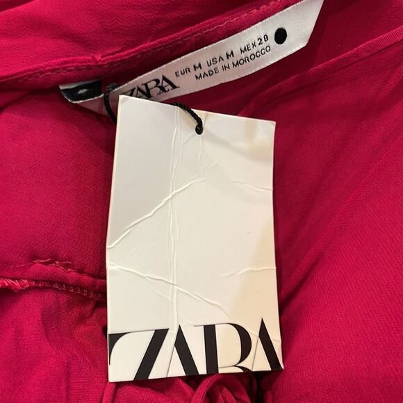 NWT Zara Semi Sheer Open Back Blouse Fuchsia Medium - Picture 8 of 12